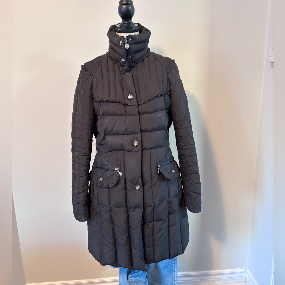 Betsey Johnson Black Down Filled Quilted Puffer Coat Womens Medium